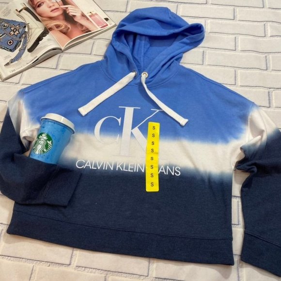 Calvin Klein Tie Dye Crop Hooded Sweatshirt - Picture 2 of 12